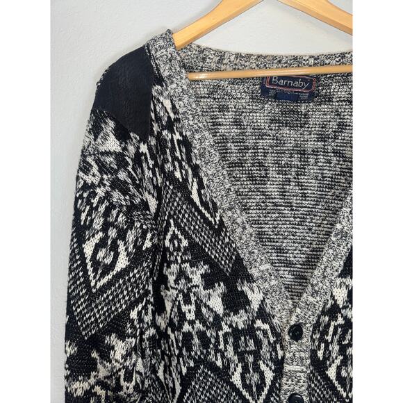 Vintage 90s Black White Cosby Button Front Cardigan Mens Large Funky Grandpa Dad - Picture 3 of 8